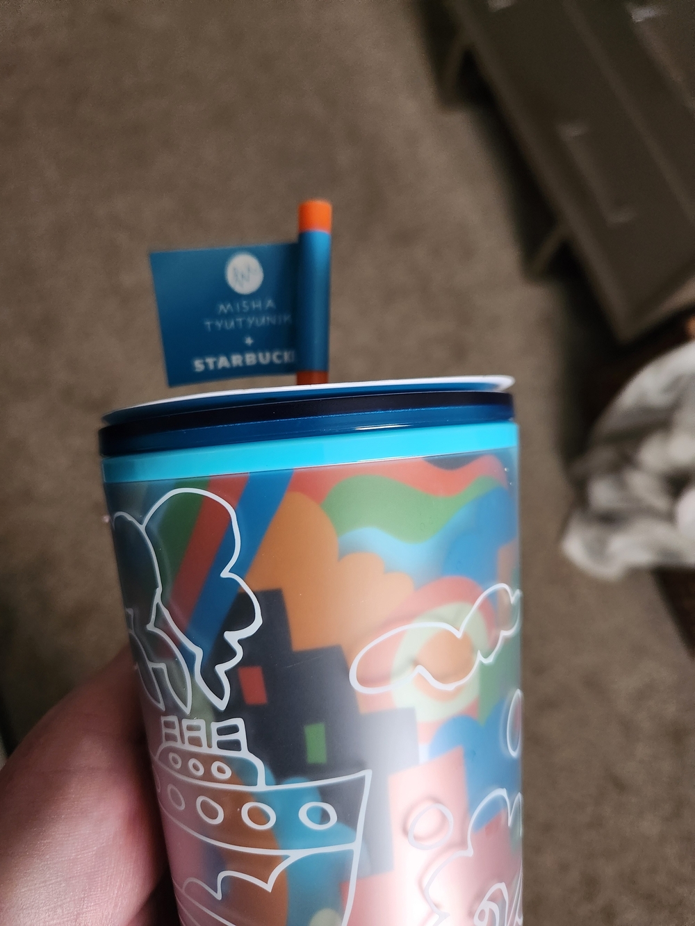 NWT Starbucks Blue Multicolor Party Tumbler